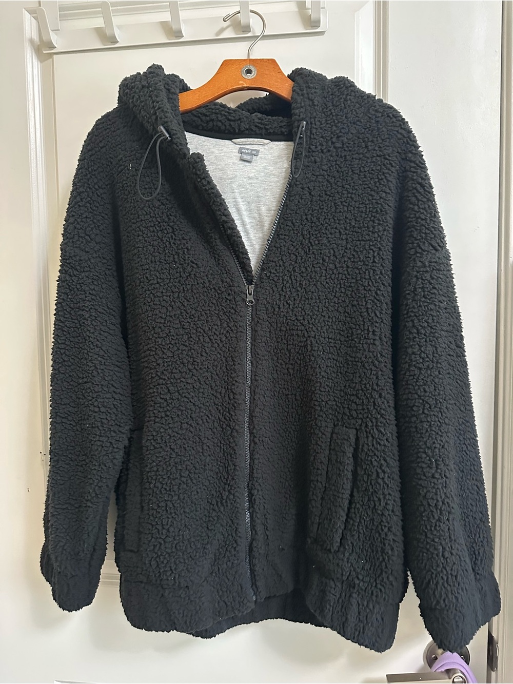 aerie Black Sherpa Zip Hoodie Jacket